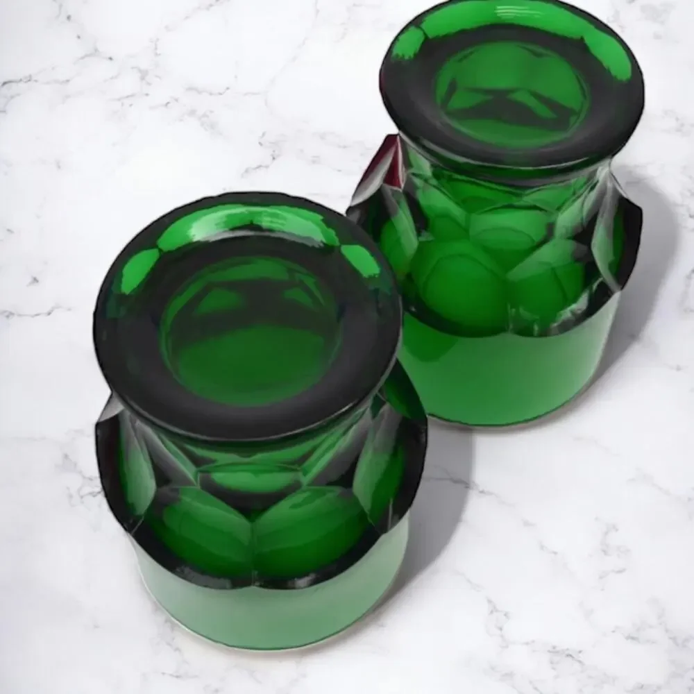 4 Vtg Georgian Emerald Green Tumbler Glasses Honeycomb Drinkware 4.25” MCM - Picture 4 of 5